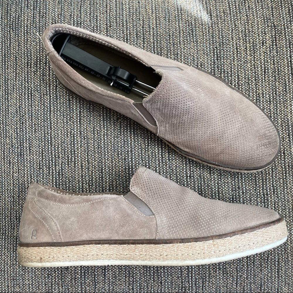 Roan by BED STU Taupe Perforated Suede Leather Loafers Woven Detail 10.5